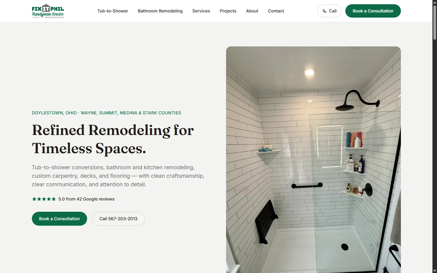 Fix It Phil responsive remodeling website homepage