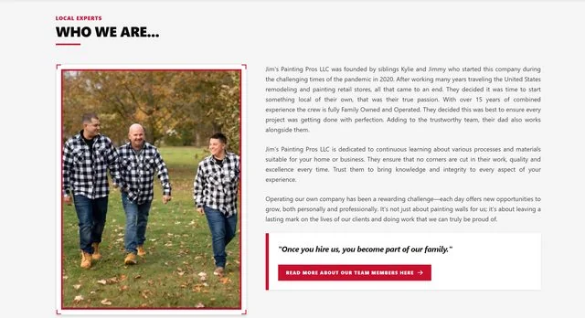 Jim’s Painting Pros custom painting contractor website homepage