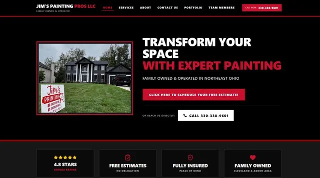Jim's Painting Pros website homepage