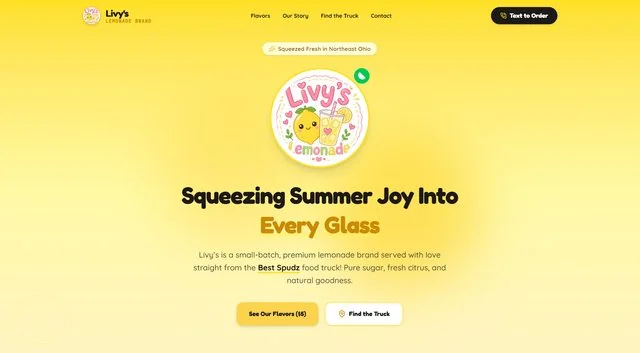 Livy's Lemonade website homepage