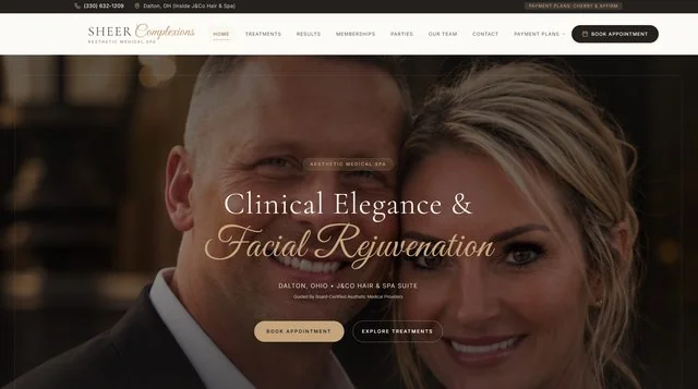 Sheer Complexions medical spa website homepage